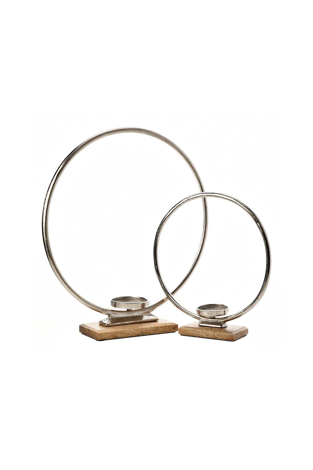 Hestia Set of 2 Metal Hoop Tealight Holders 30cm & 43cm|metallic silver